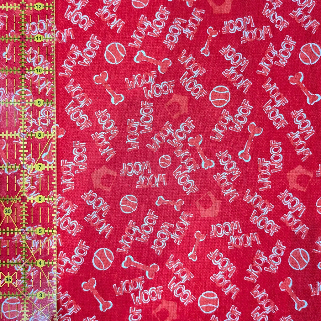 3 Wishes Fabric ~ WOOF TOSS ~ FLANNEL ~ Red ~ Sold by the 1/2 Yard