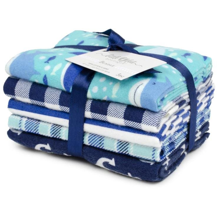 Fabric Editions ~ Fat Quarters ~ FLANNEL ~ SEA ~ 5 Pieces ~ Blue