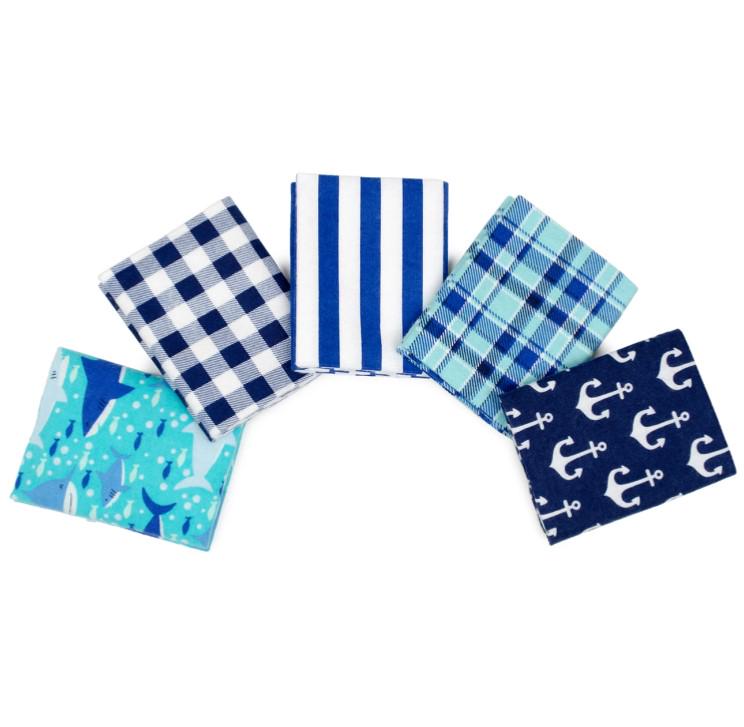Fabric Editions ~ Fat Quarters ~ FLANNEL ~ SEA ~ 5 Pieces ~ Blue