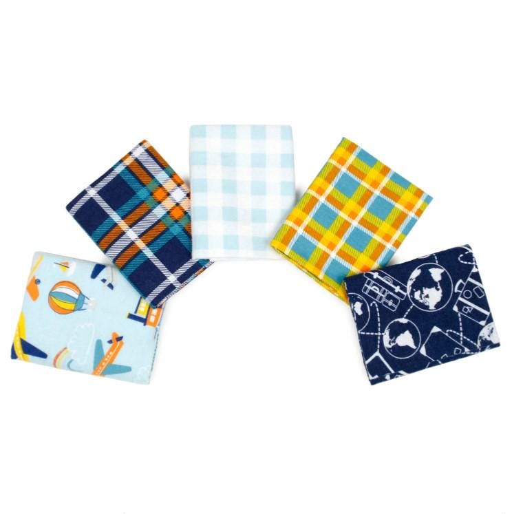 Fabric Editions ~ Fat Quarters ~ FLANNEL ~ ADVENTURE ~ 5 Pieces ~ Blue