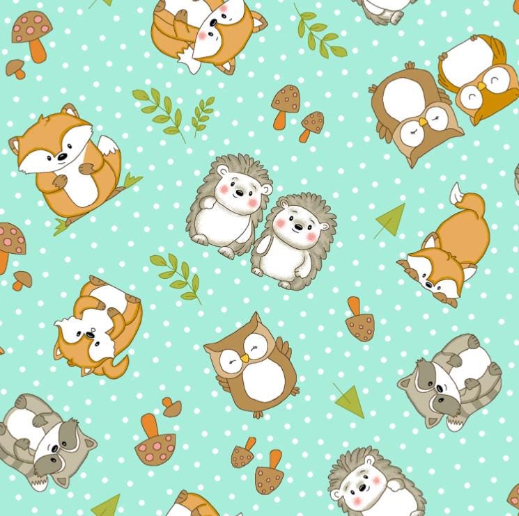 A.E. Nathan ~ WOODLAND CRITTERS ~ FLANNEL ~ Green ~ Sold by the 1/2 Yard