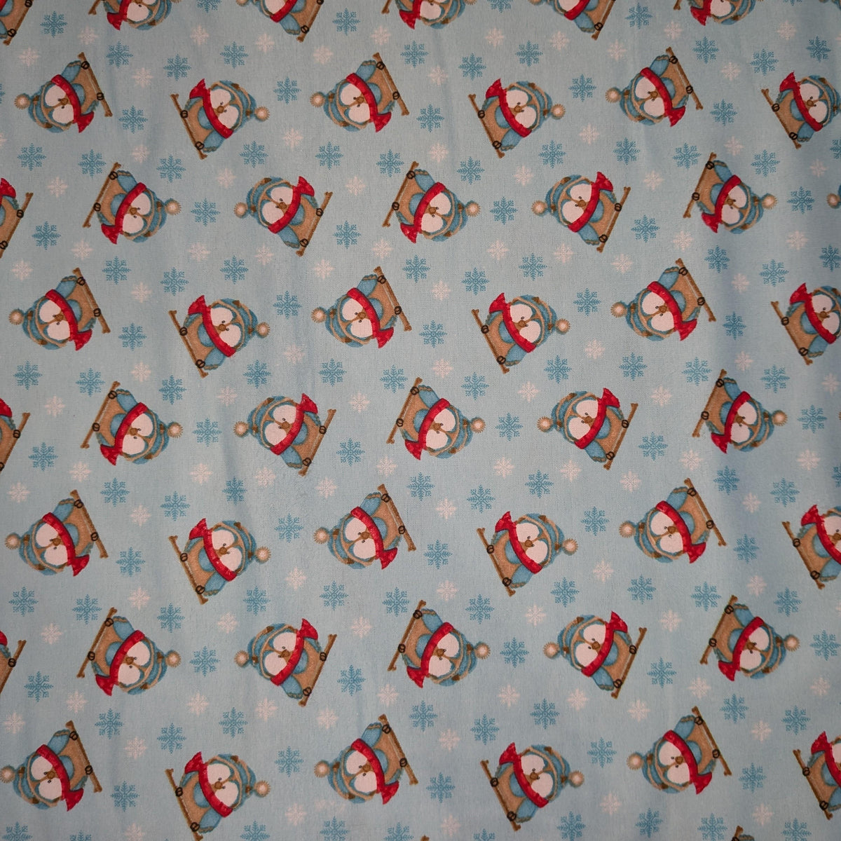 A.E. Nathan ~ CLOTHED PENQUINS ~ FLANNEL ~ Blue ~ Sold by the 1/2 Yard