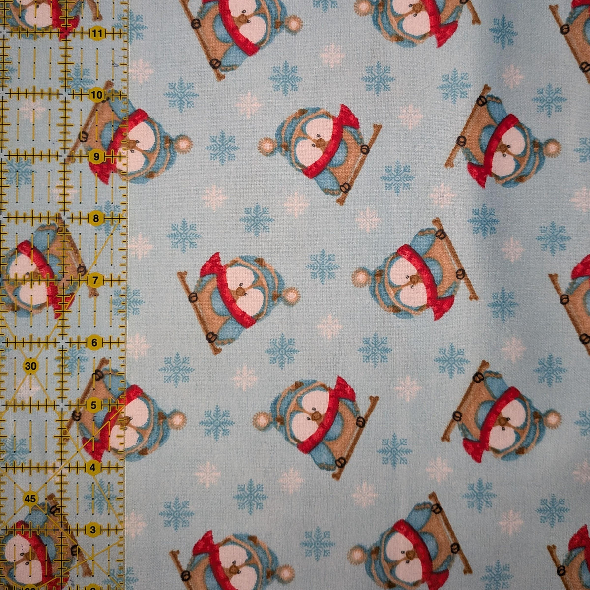 A.E. Nathan ~ CLOTHED PENQUINS ~ FLANNEL ~ Blue ~ Sold by the 1/2 Yard