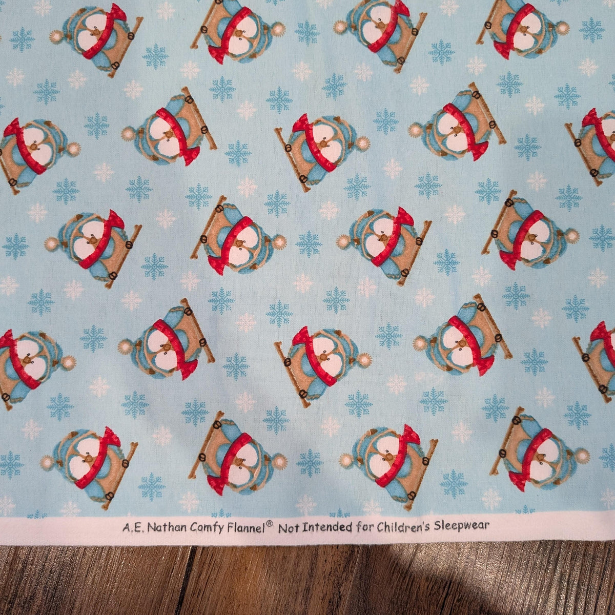 A.E. Nathan ~ CLOTHED PENQUINS ~ FLANNEL ~ Blue ~ Sold by the 1/2 Yard
