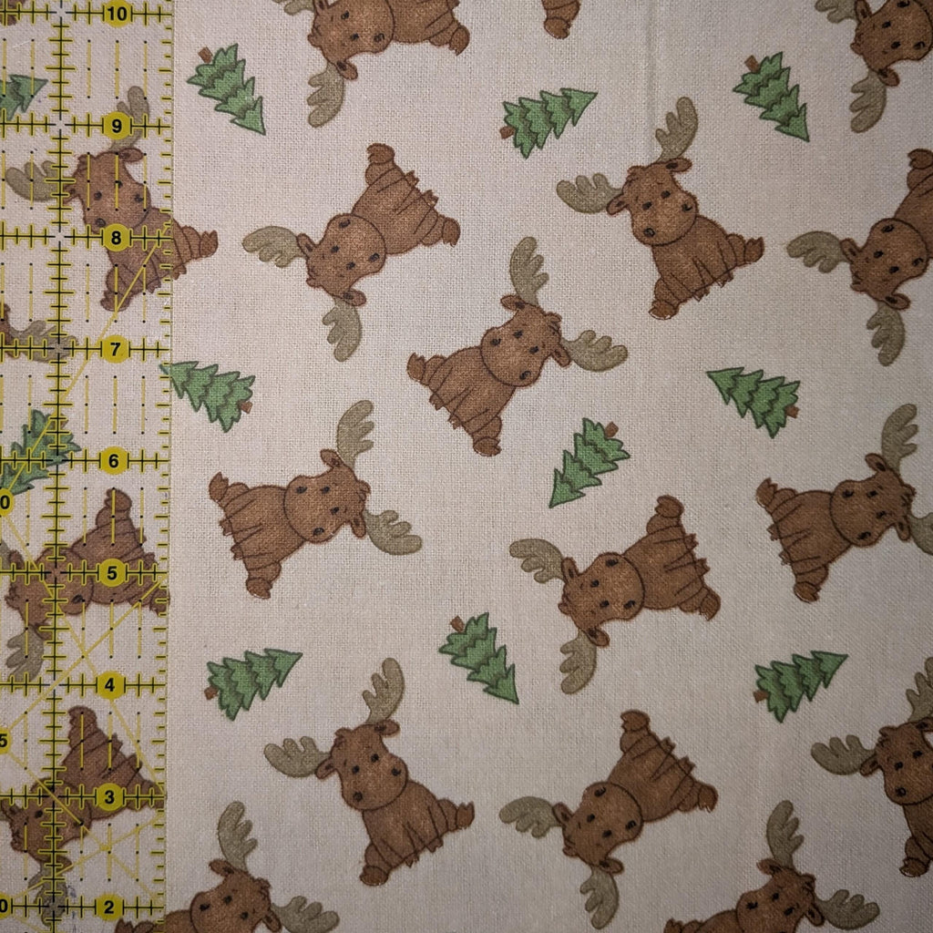 A.E. Nathan ~ SITTING MOOSE ~ FLANNEL ~ Beige ~ Sold by the 1/2 Yard