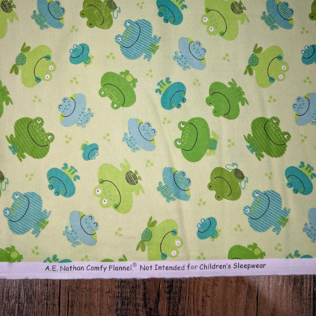 A.E. Nathan ~ FROGS ~ FLANNEL ~ GREEN ~ Sold by the 1/2 Yard