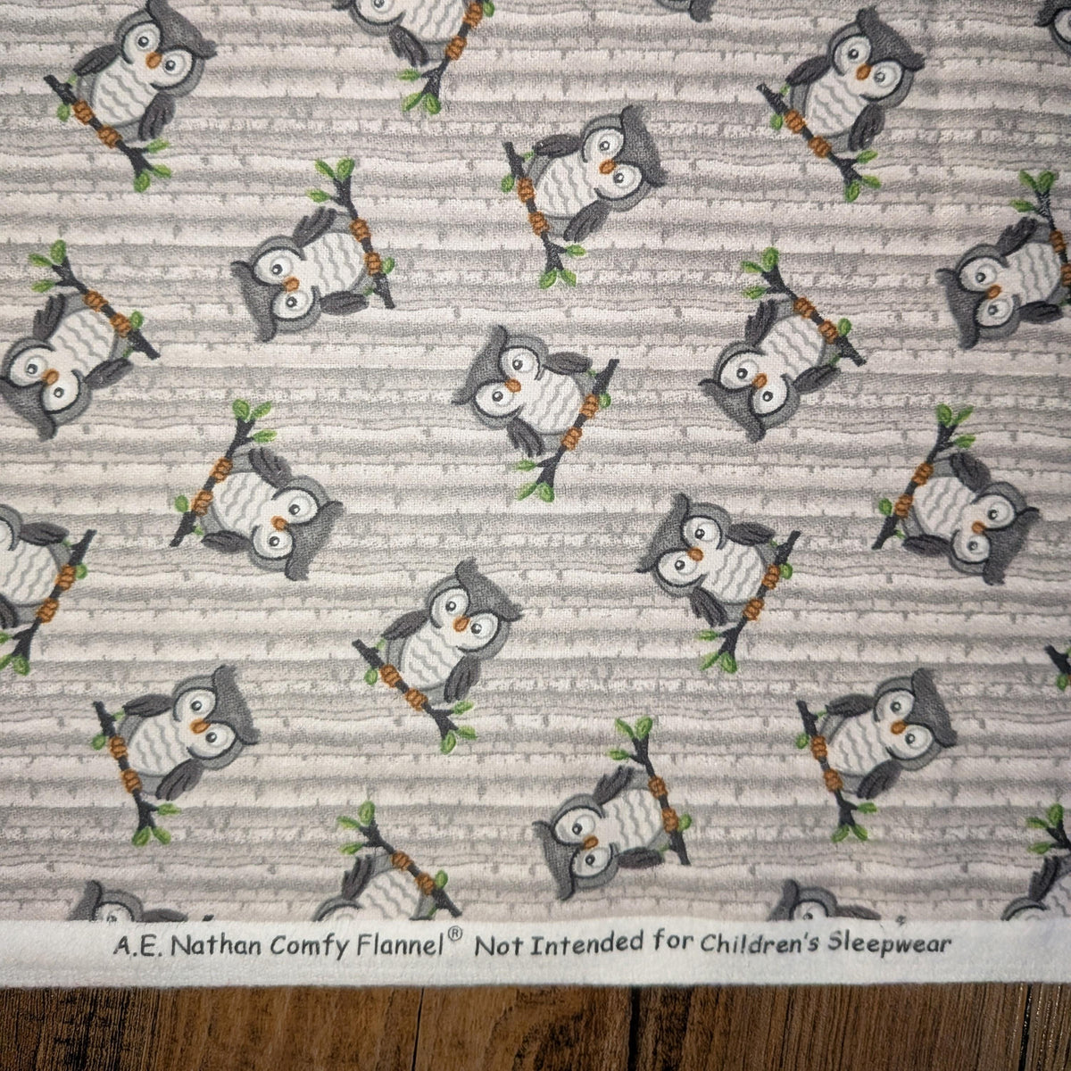 A.E. Nathan ~ SITTING OWLS ~ FLANNEL ~ Gray ~ Sold by the 1/2 Yard