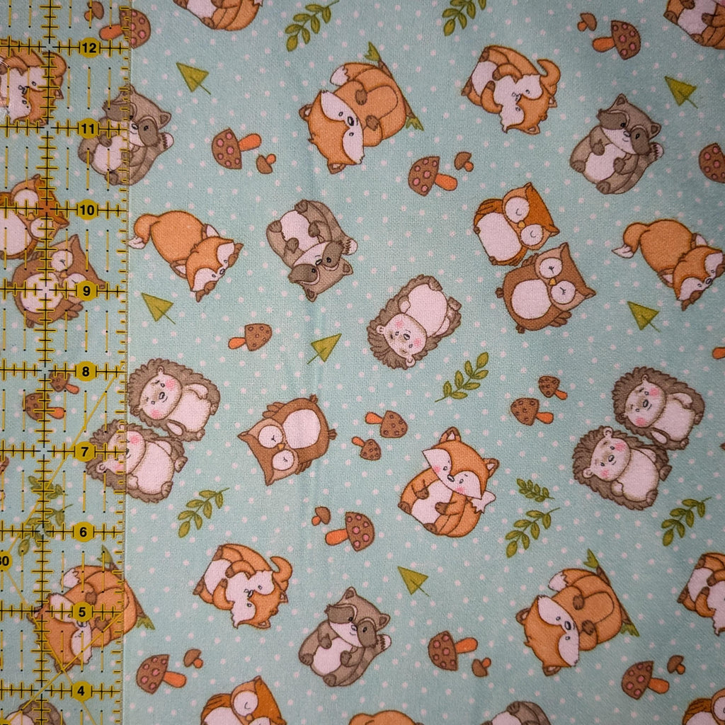 A.E. Nathan ~ WOODLAND CRITTERS ~ FLANNEL ~ Green ~ Sold by the 1/2 Yard