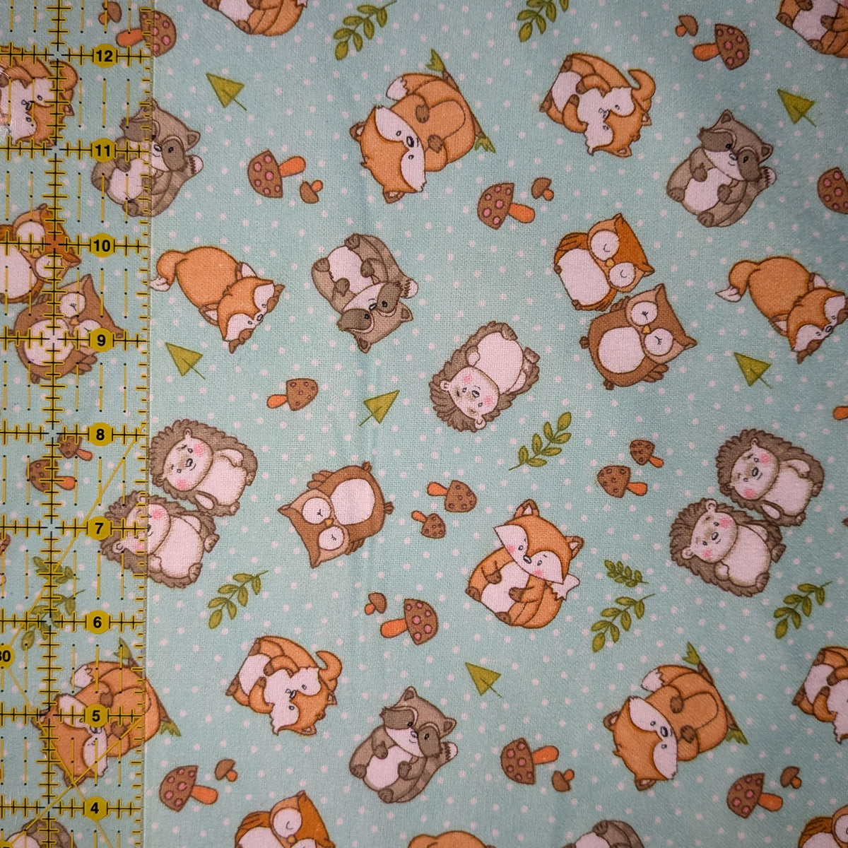A.E. Nathan ~ WOODLAND CRITTERS ~ FLANNEL ~ Green ~ Sold by the 1/2 Yard