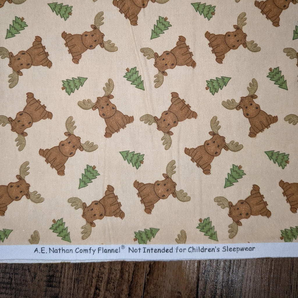 A.E. Nathan ~ SITTING MOOSE ~ FLANNEL ~ Beige ~ Sold by the 1/2 Yard