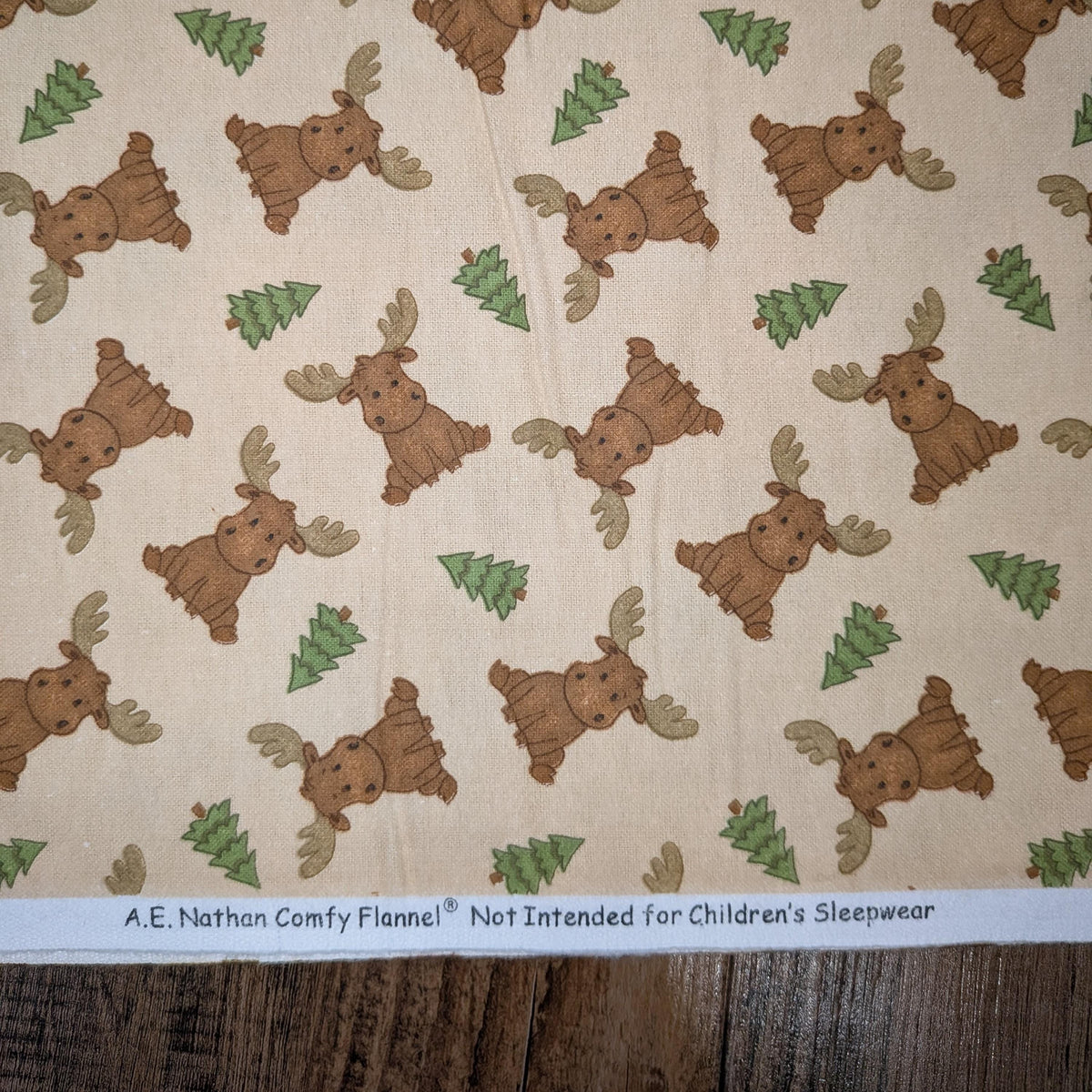 A.E. Nathan ~ SITTING MOOSE ~ FLANNEL ~ Beige ~ Sold by the 1/2 Yard