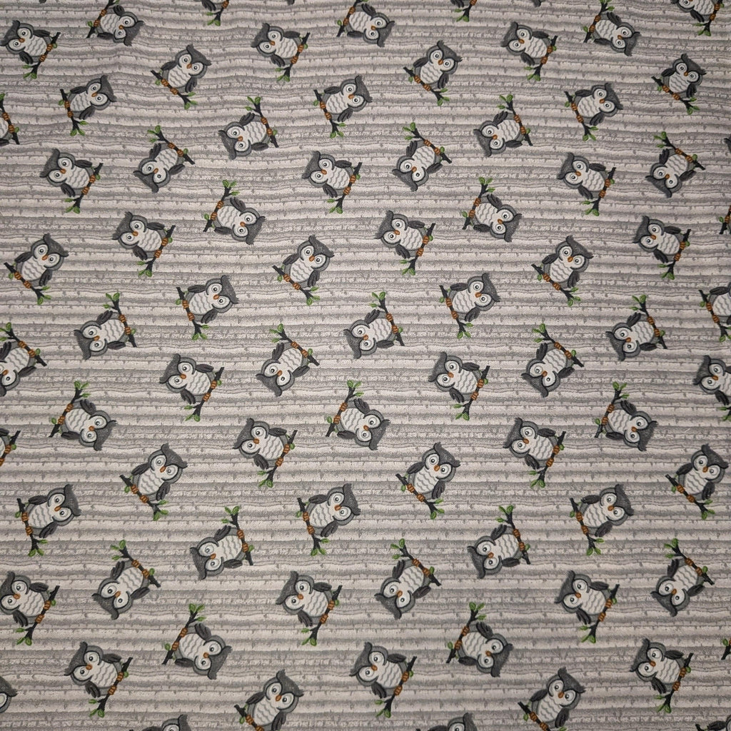 A.E. Nathan ~ SITTING OWLS ~ FLANNEL ~ Gray ~ Sold by the 1/2 Yard