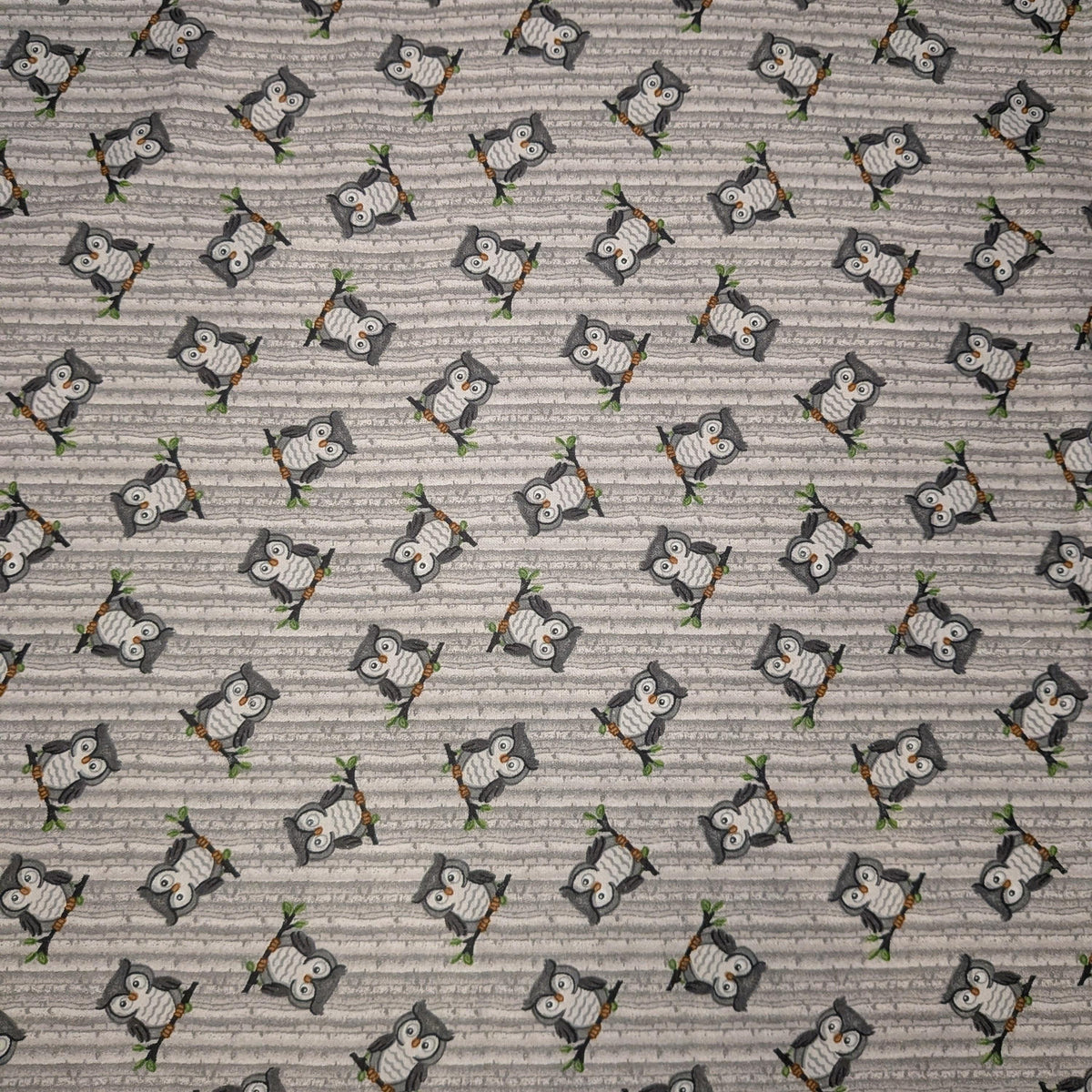 A.E. Nathan ~ SITTING OWLS ~ FLANNEL ~ Gray ~ Sold by the 1/2 Yard